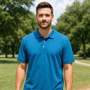 L.L. Bean Polo Traditional Fit Blue Knit‎ Short Sleeve Golf Resort Shirt Men XL